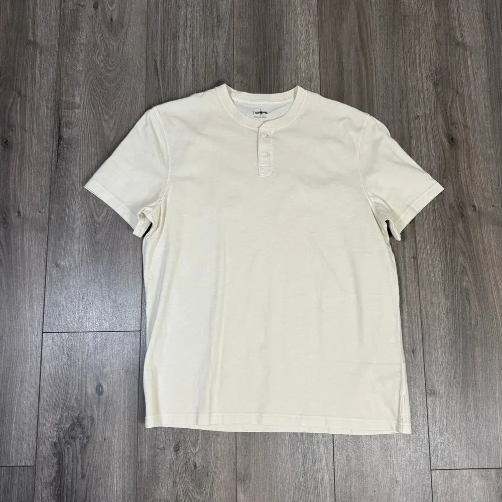 J.Crew Vintage Short-Sleeve Henley Shirt Men L Cream Crewneck CG175 Cotton Blend